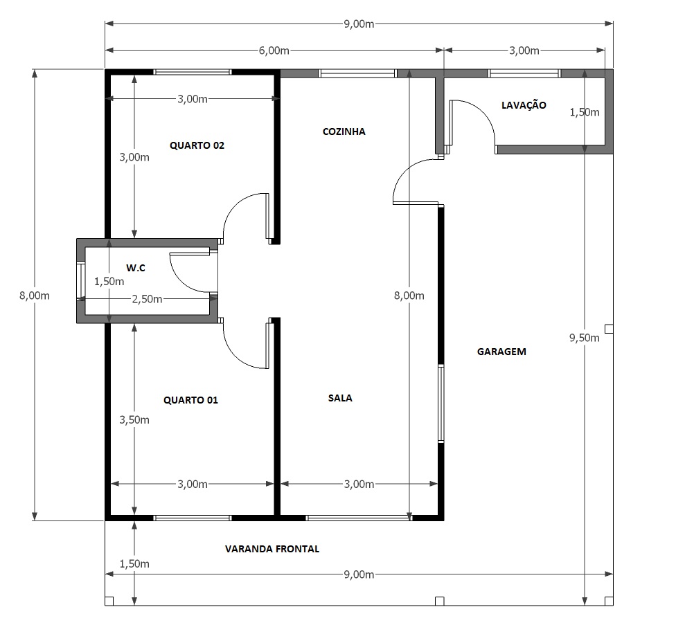 90,75 m² - 02 Quartos com garagem